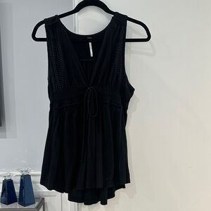 Free People Black V-Neck Tie-Front Tank